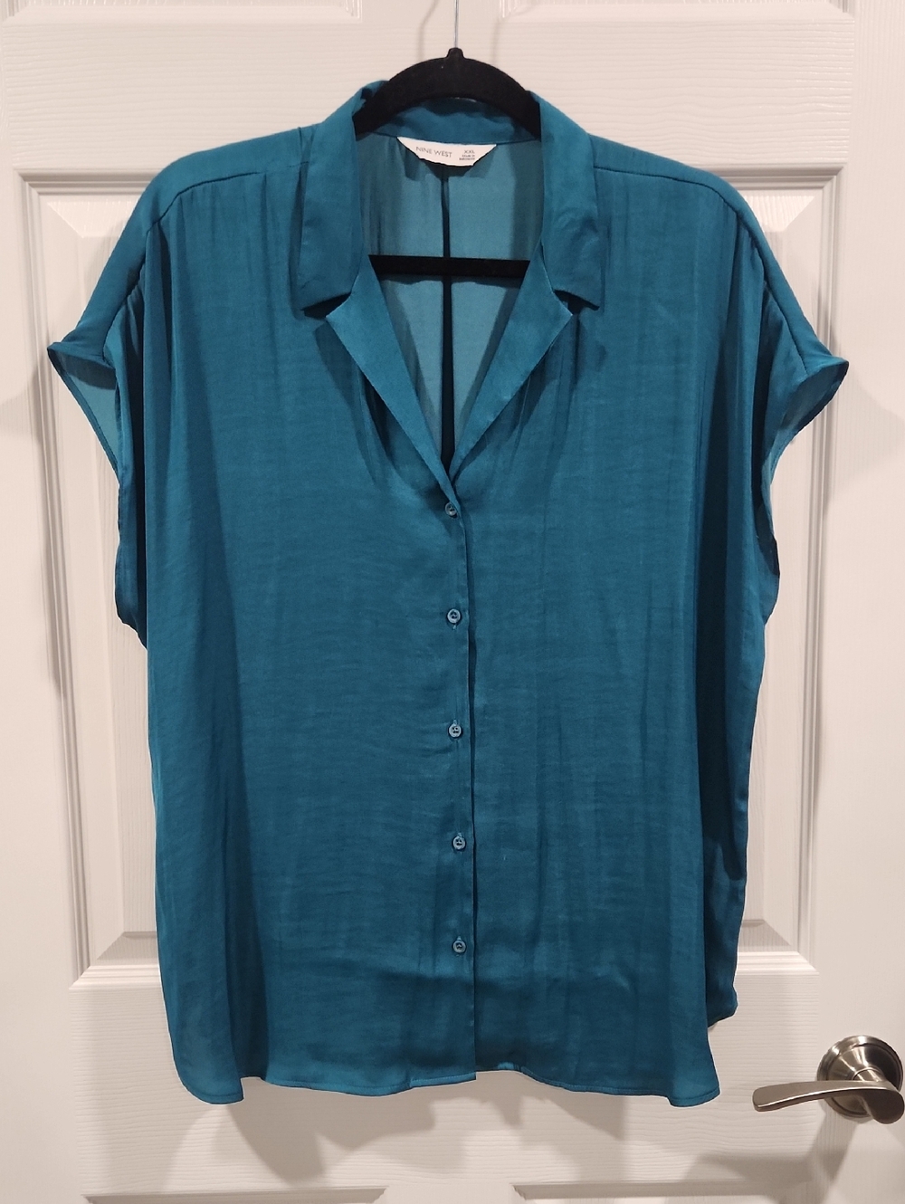 Nine West Teal Short-Sleeve Button-Down Blouse